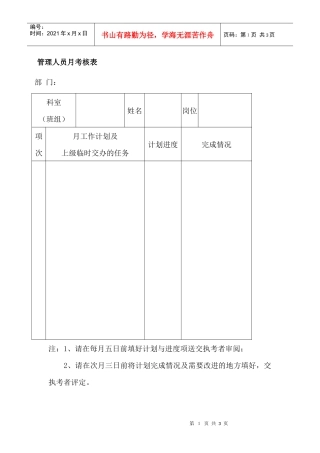 管理人员月考核表
