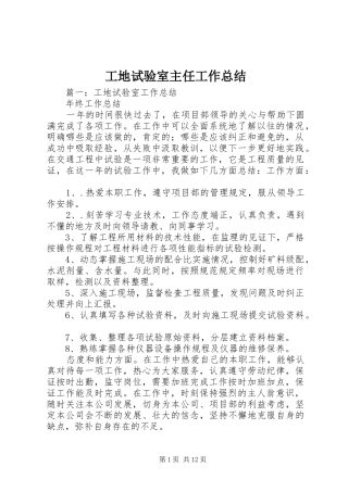 工地试验室主任工作总结