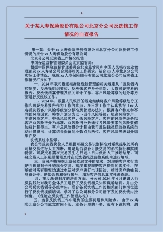 关于某人寿保险股份有限公司北京分公司反洗钱工作情况的自查报告
