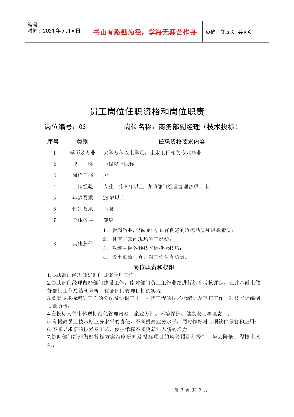 某企业商务部岗位职责说明书_第3页