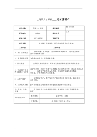 高级人才顾问岗位说明书