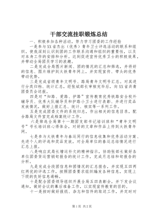 干部交流挂职锻炼总结