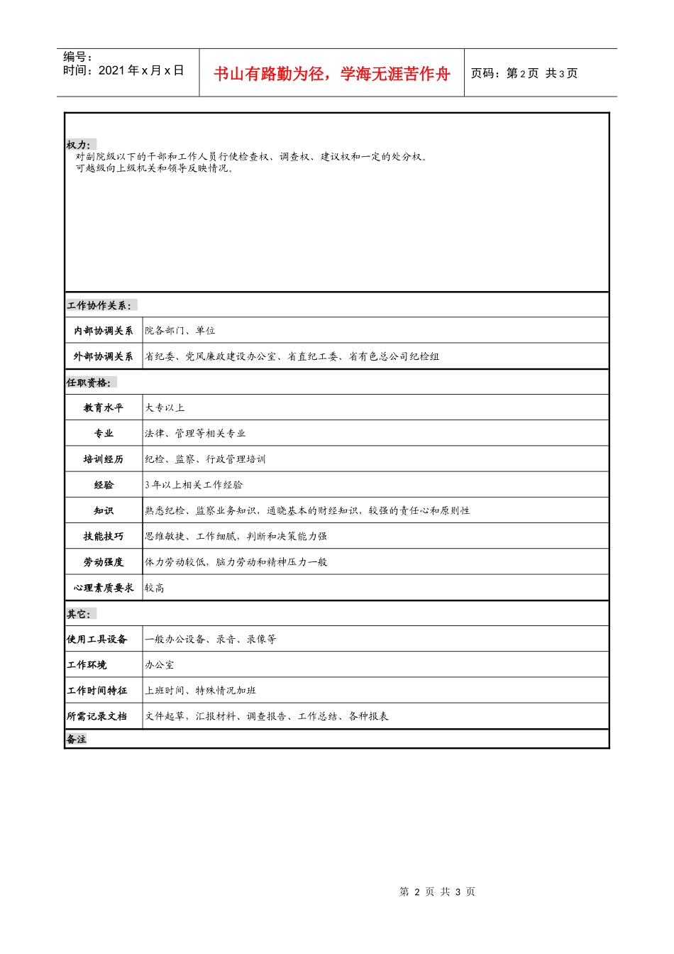 某勘测设计研究院纪委副书记职务说明书_第2页