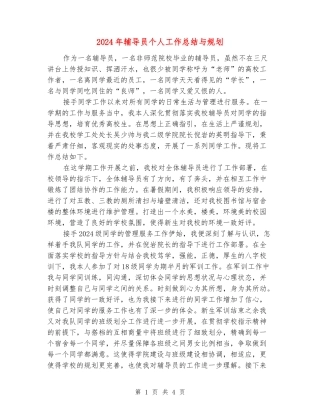 2024年辅导员个人工作总结与规划