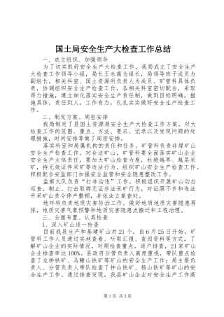 国土局安全生产大检查工作总结