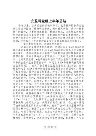 安监科党组上半年总结