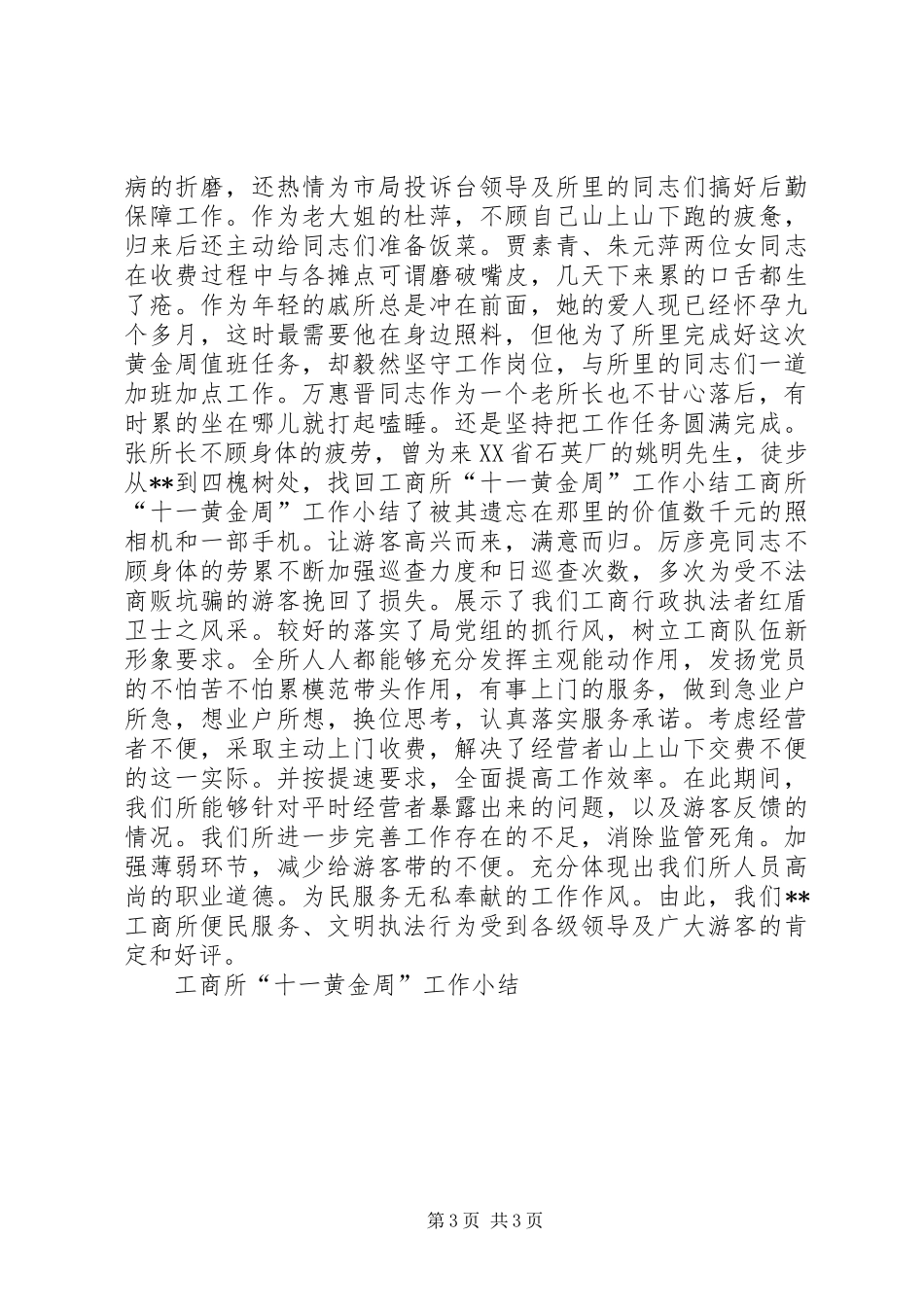 工商所“十一黄金周”工作小结_第3页