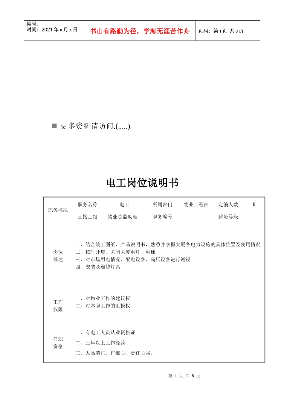 电工岗位职责说明书_第1页