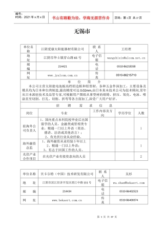 江苏省海外高层次人才需求信息表