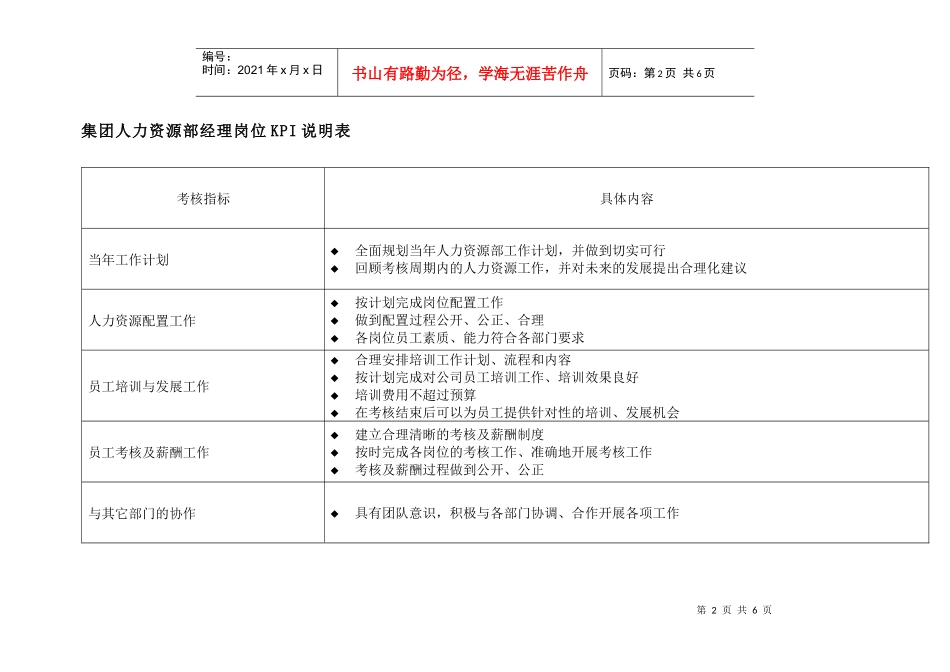 投资公司人力资源部经理岗位kpi组成表_第2页