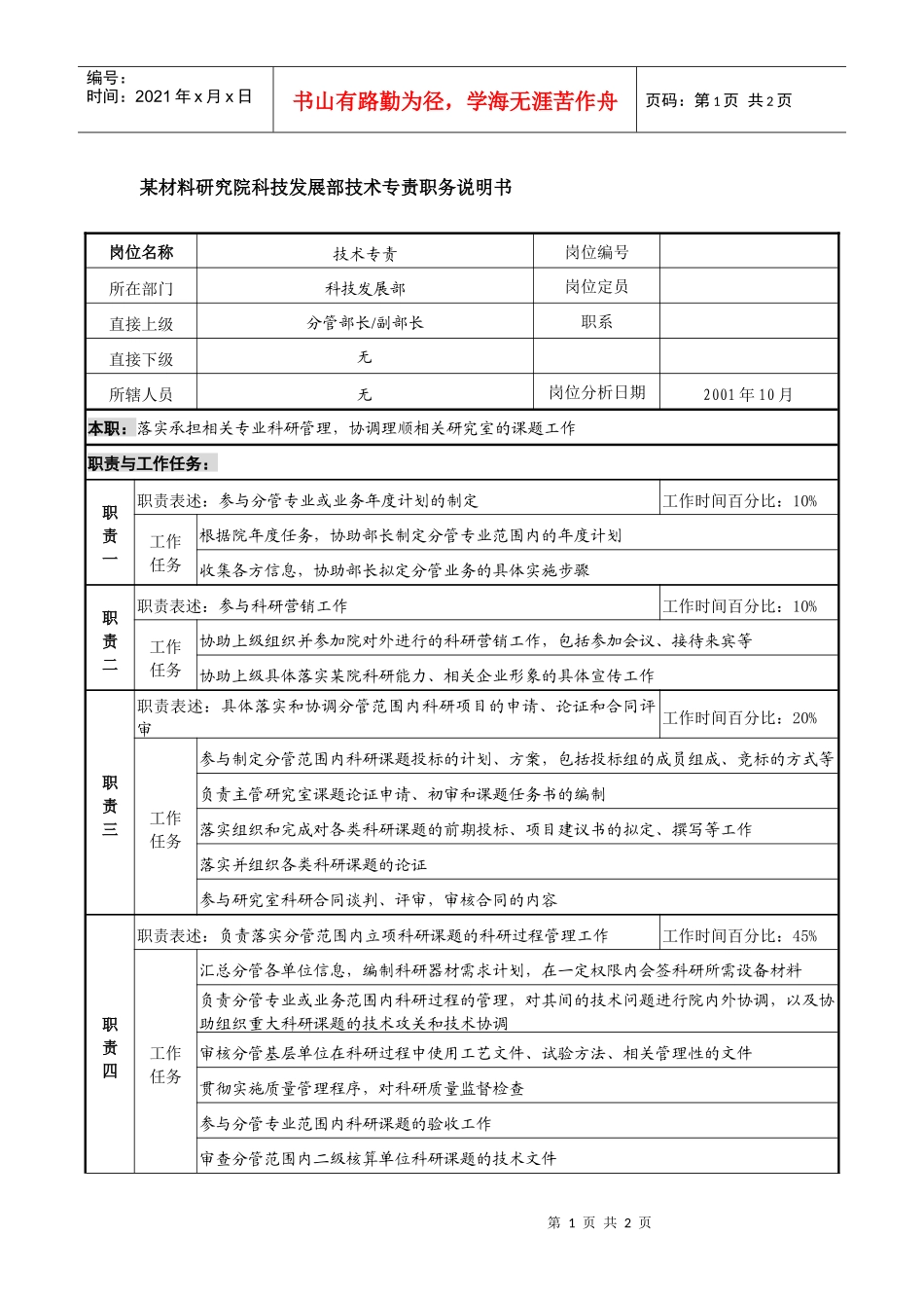 科技发展部技术专责职务说明书_第1页