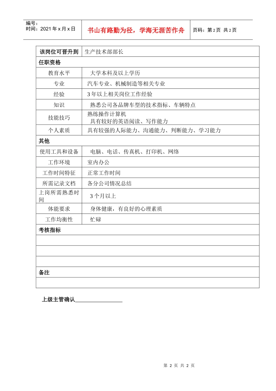某汽车集团信息技术部技术助理岗位说明书_第2页