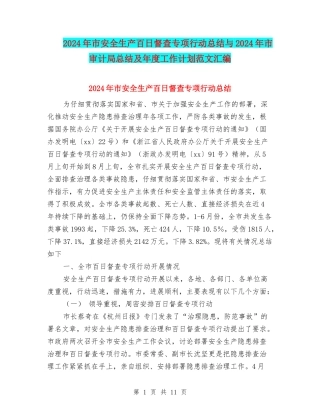 2024年市安全生产百日督查专项行动总结与2024年市审计局总结及年度工作计划范文汇编