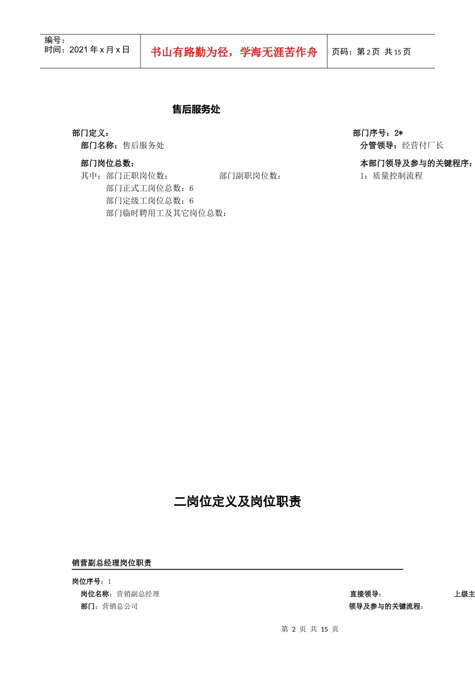 部门岗位及职责岗位职务描述_第2页