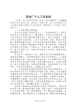 发电厂个人工作总结