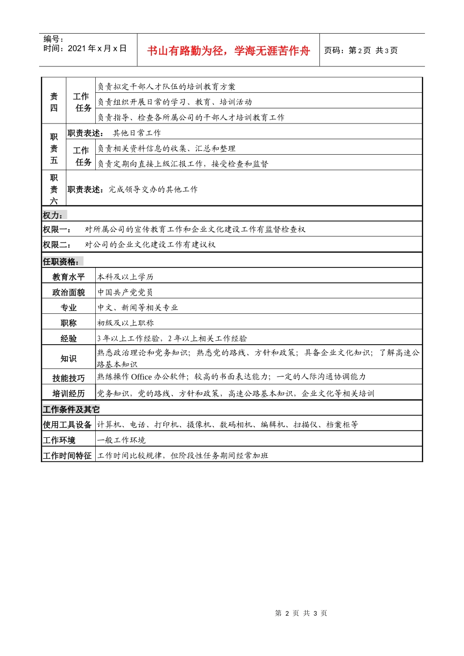 某高速公路公司宣传干事岗岗位说明书_第2页