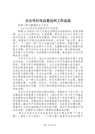 分公司行风自查自纠工作总结