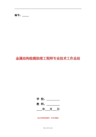 金属结构检测助理工程师专业技术工作总结