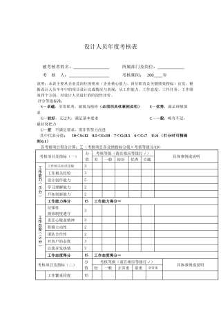 设计人员年度考核表