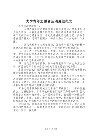 大学青年志愿者活动总结范文