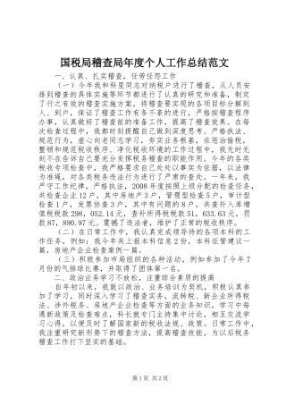 国税局稽查局年度个人工作总结范文