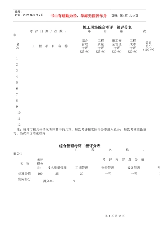 施工现场综合考评一级评分表