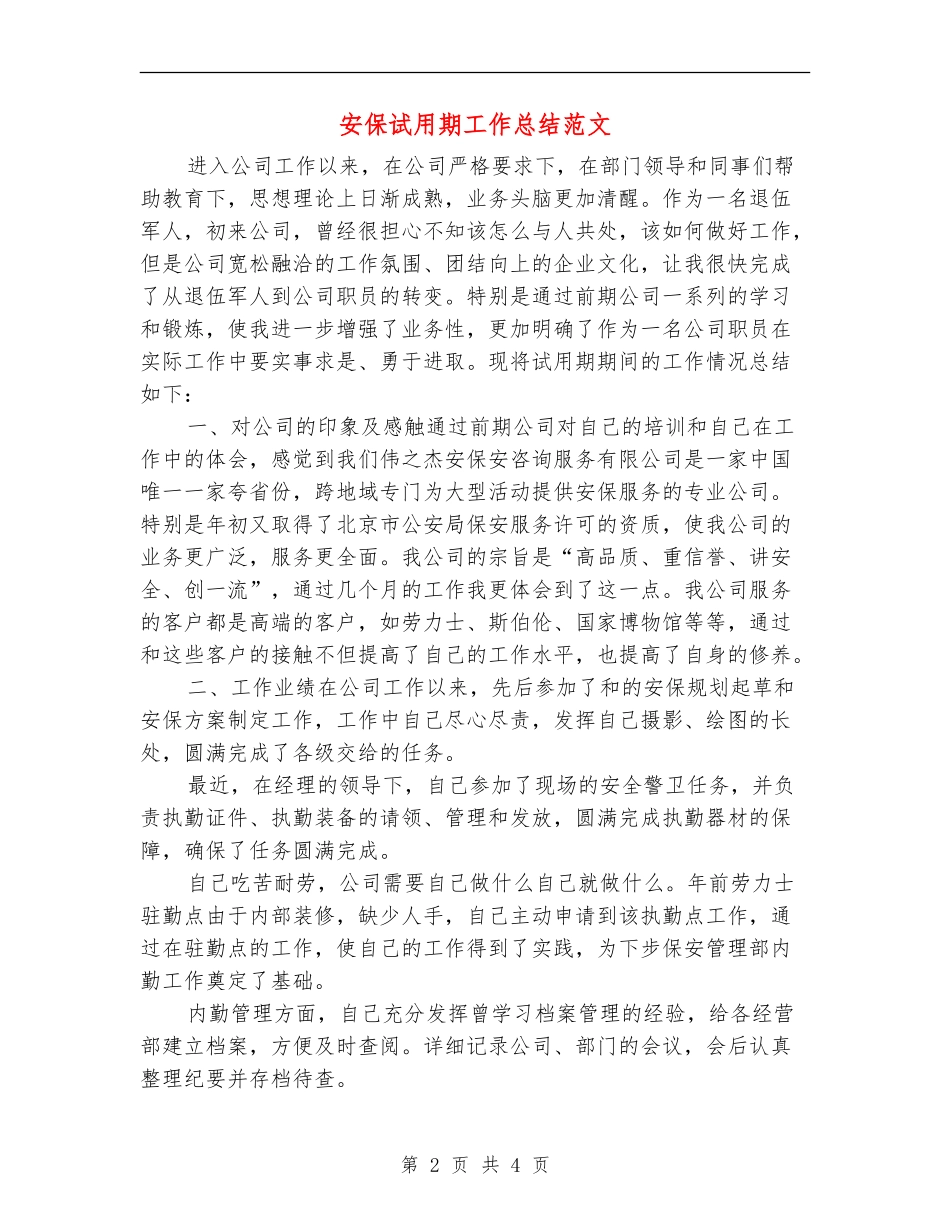 安保试用期工作总结范文_第2页