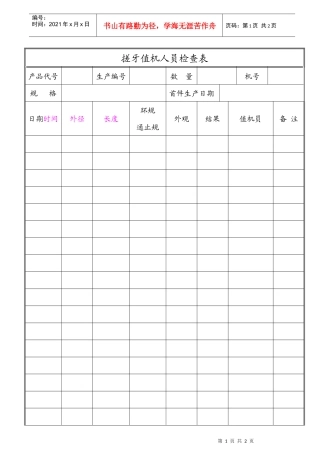 搓牙值机人员检查表