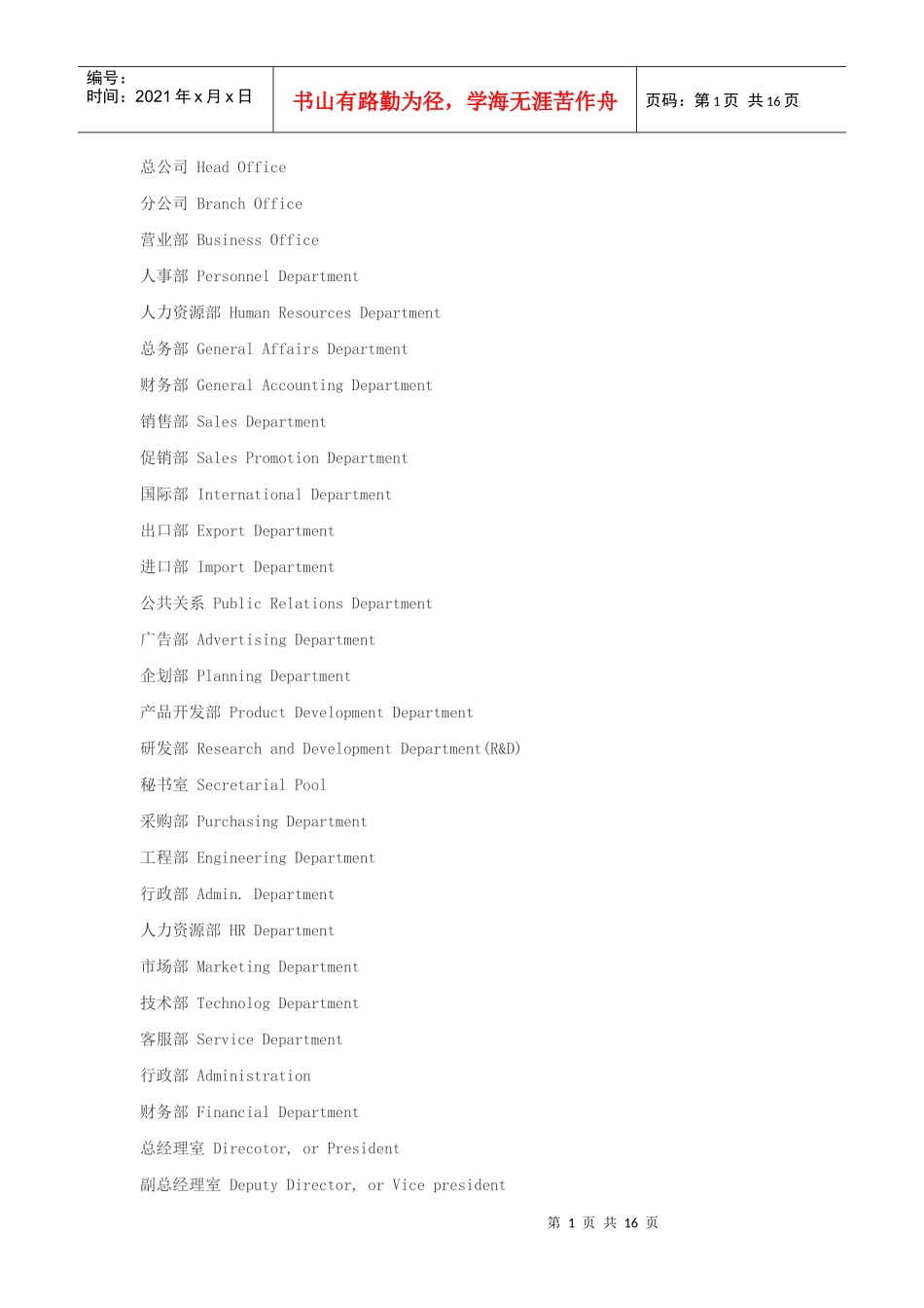部门 职位名称大全_第1页