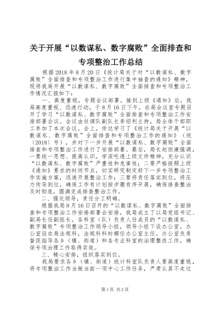 关于开展“以数谋私、数字腐败”全面排查和专项整治工作总结