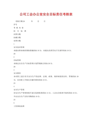 《安全管理资料》之公司工会办公室安全目标责任考核表 