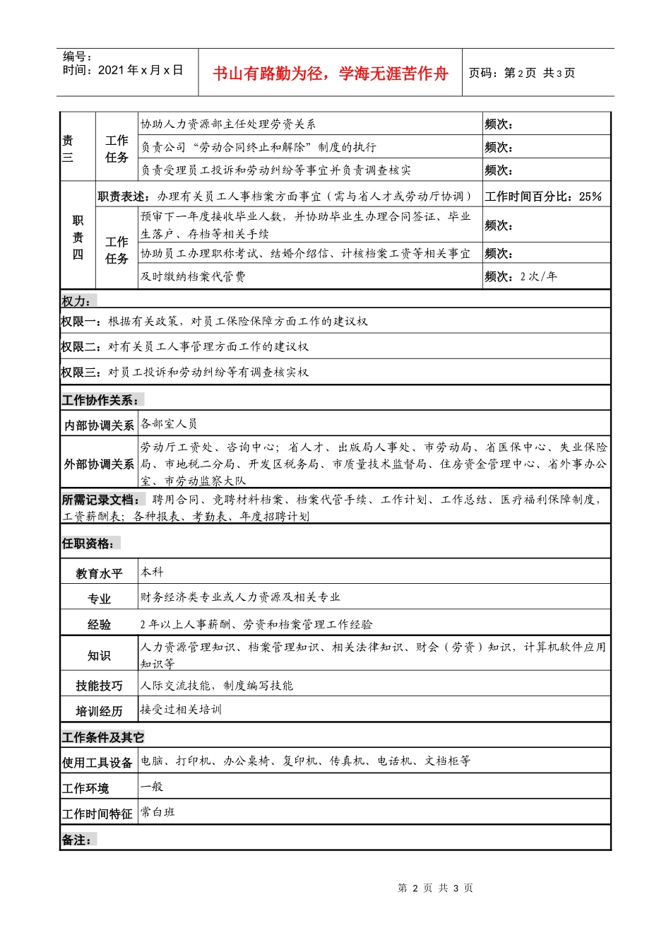 某知名光电企业薪酬专管员岗位说明书_第2页