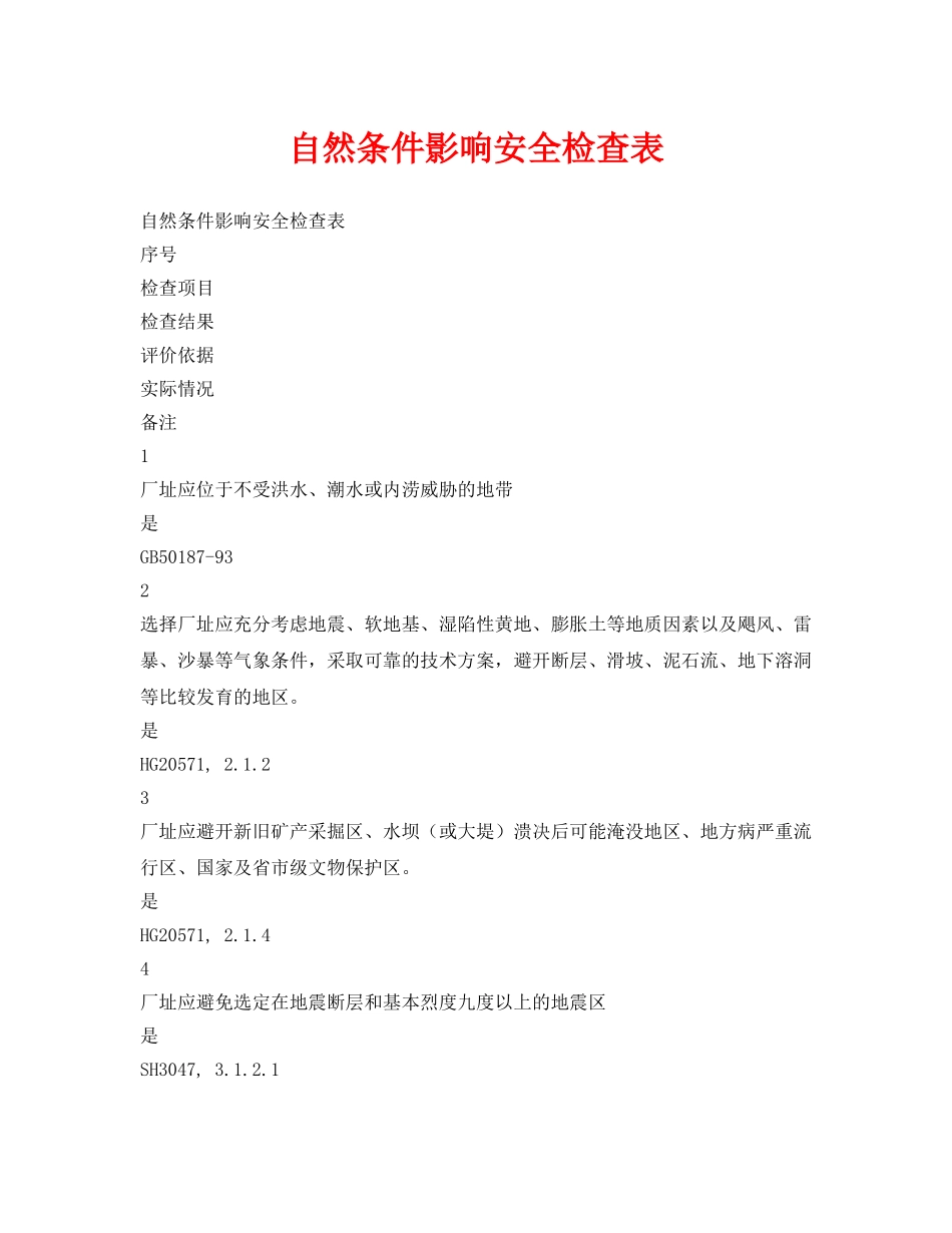 《安全管理资料》之自然条件影响安全检查表 _第1页