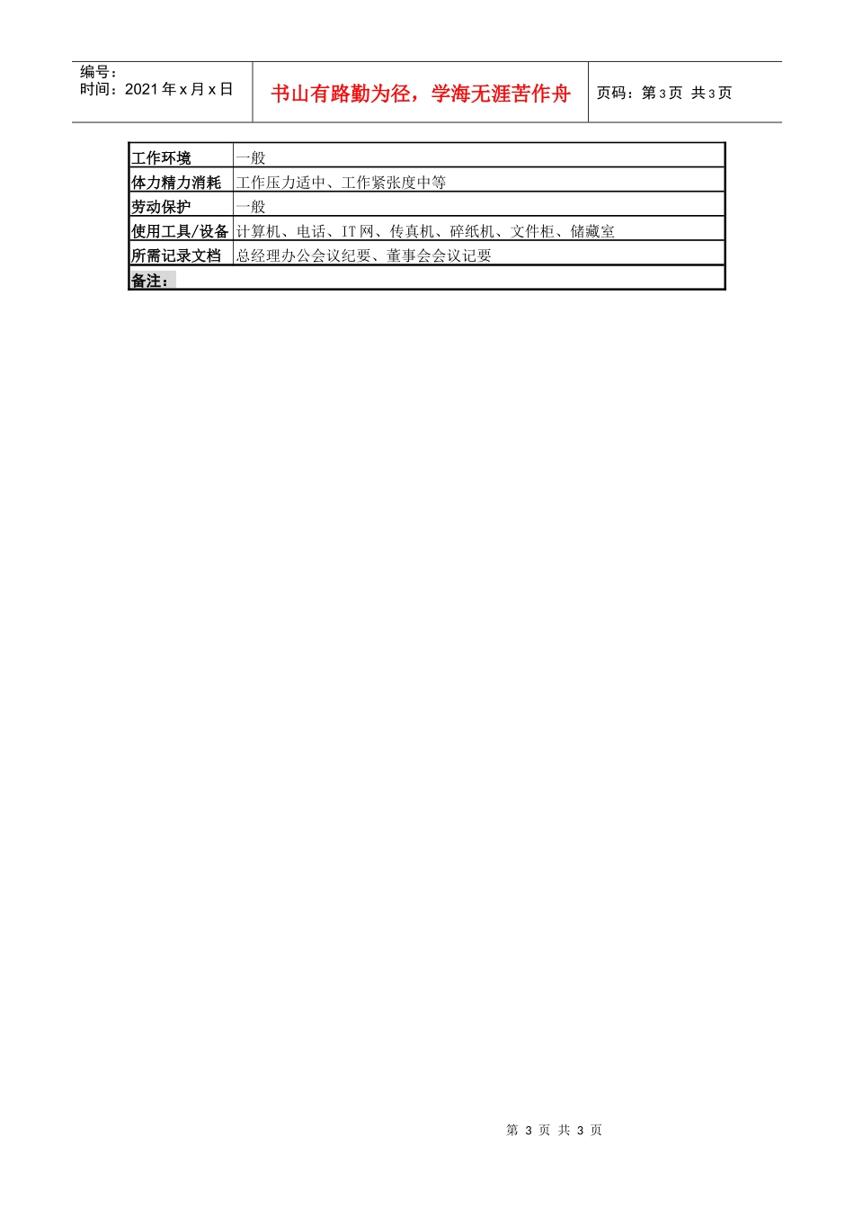 某啤酒企业分厂秘书岗岗位说明书_第3页