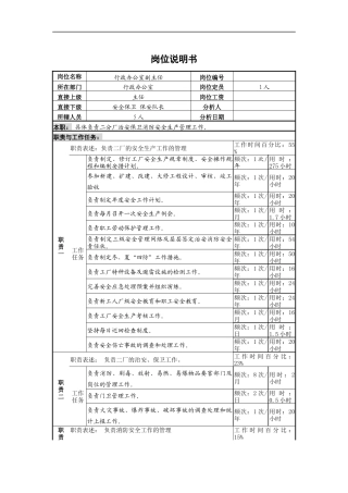 行政办公室副主任岗位说明书