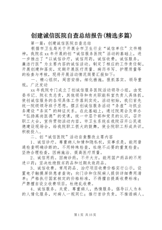 创建诚信医院自查总结报告(精选多篇)