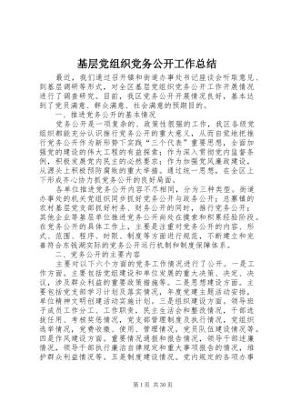 基层党组织党务公开工作总结