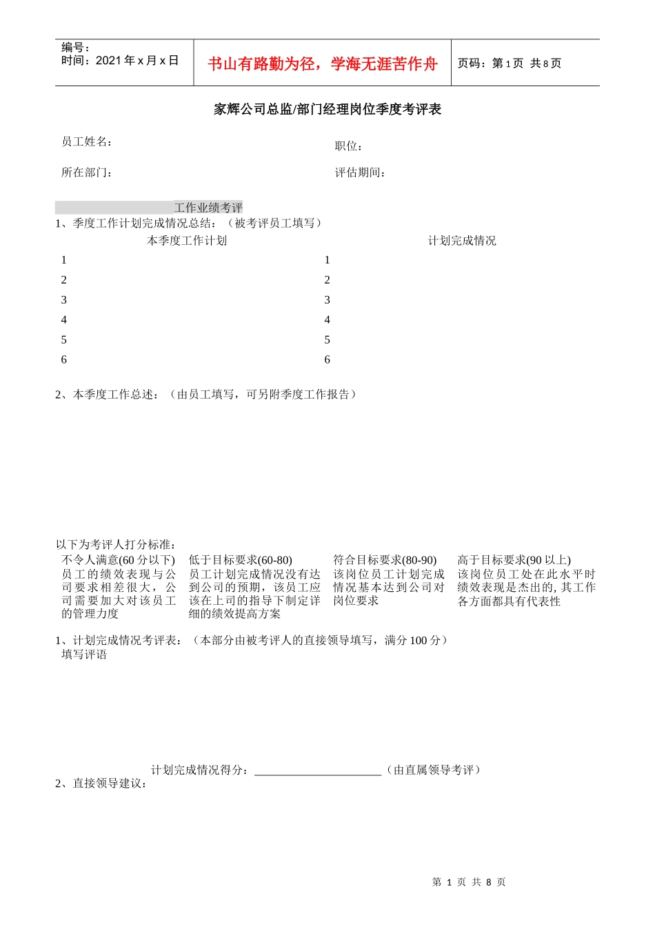 某公司员工绩效考评表_第1页