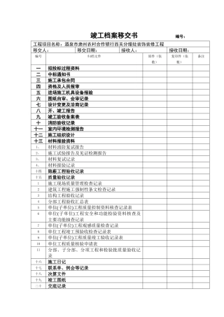 竣工档案移交书