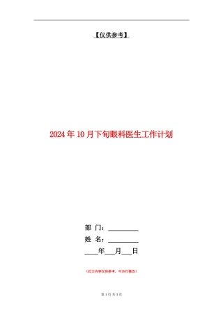 2024年10月下旬眼科医生工作计划