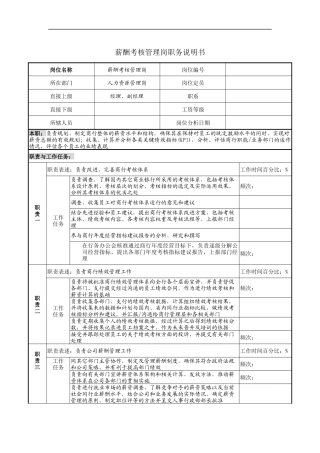 薪酬考核管理岗职务说明书
