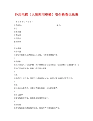 《安全管理资料》之外用电梯（人货两用电梯）安全检查记录表 