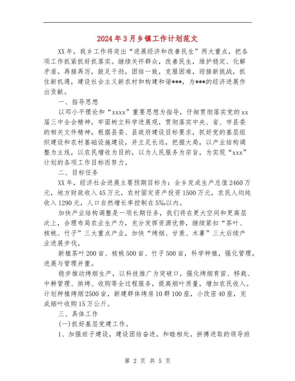 2024年3月乡镇工作计划范文_第2页