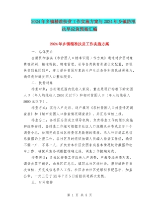 2024年乡镇精准扶贫工作实施方案与2024年乡镇防汛抗旱应急预案汇编