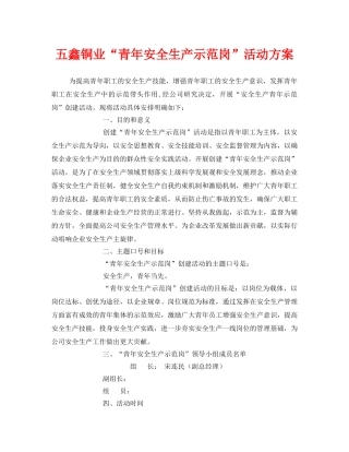 《安全管理文档》之五鑫铜业“青年安全生产示范岗”活动方案 