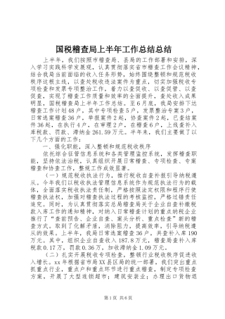 国税稽查局上半年工作总结总结