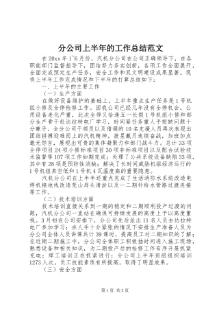 分公司上半年的工作总结范文