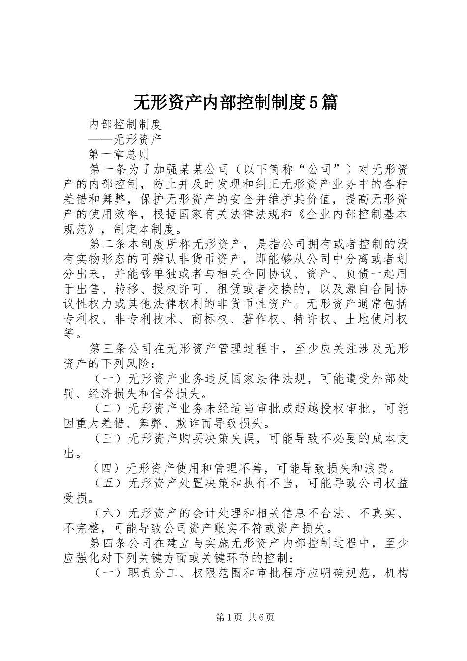 无形资产内部控制规章制度5篇 _第1页