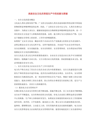 《安全文化》之浅谈安全文化在班组生产中的实践与探索 