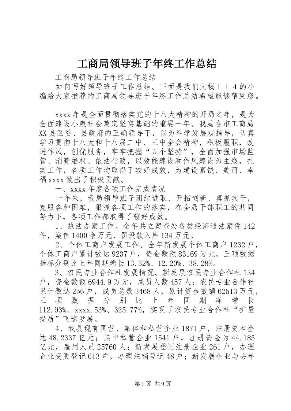 工商局领导班子年终工作总结_第1页